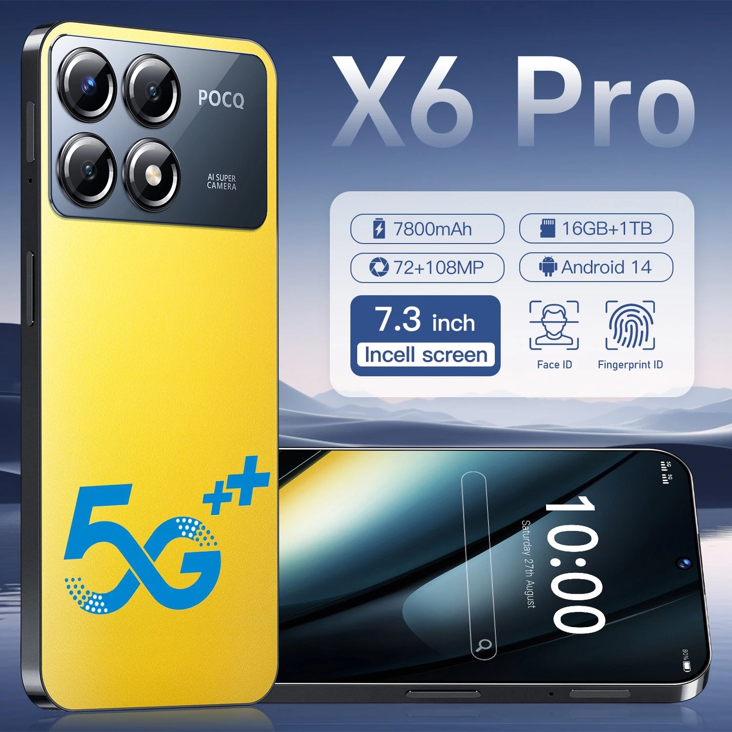 X6 Pro Smartphone 5G 7,3 cala HD 22G + 2TB Telefon komórkowy Dual SIM Telefony komórkowe 7800mAh Telefony komórkowe odblokowane Wersja globalna Celulares