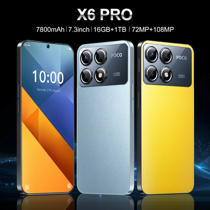 X6 Pro Smartphone 5G 7,3 cala HD 22G + 2TB Telefon komórkowy Dual SIM Telefony komórkowe 7800mAh Telefony komórkowe odblokowane Wersja globalna Celulares