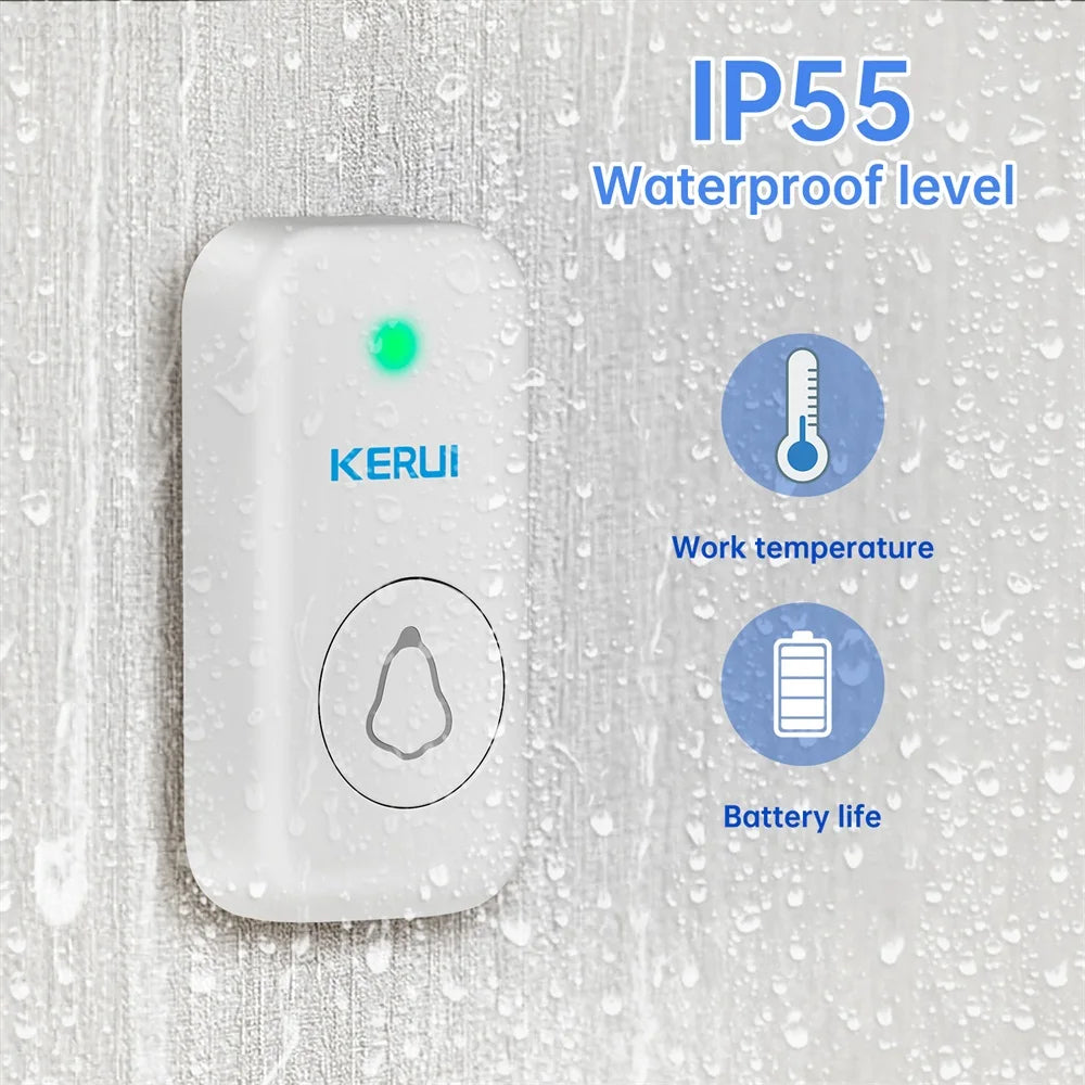 KERUI M521 Wireless Doorbell Outdoor 57 Song 300M Range Smart Home Door Bell Chime Ring 433MHz Waterproof Button Plug and Play