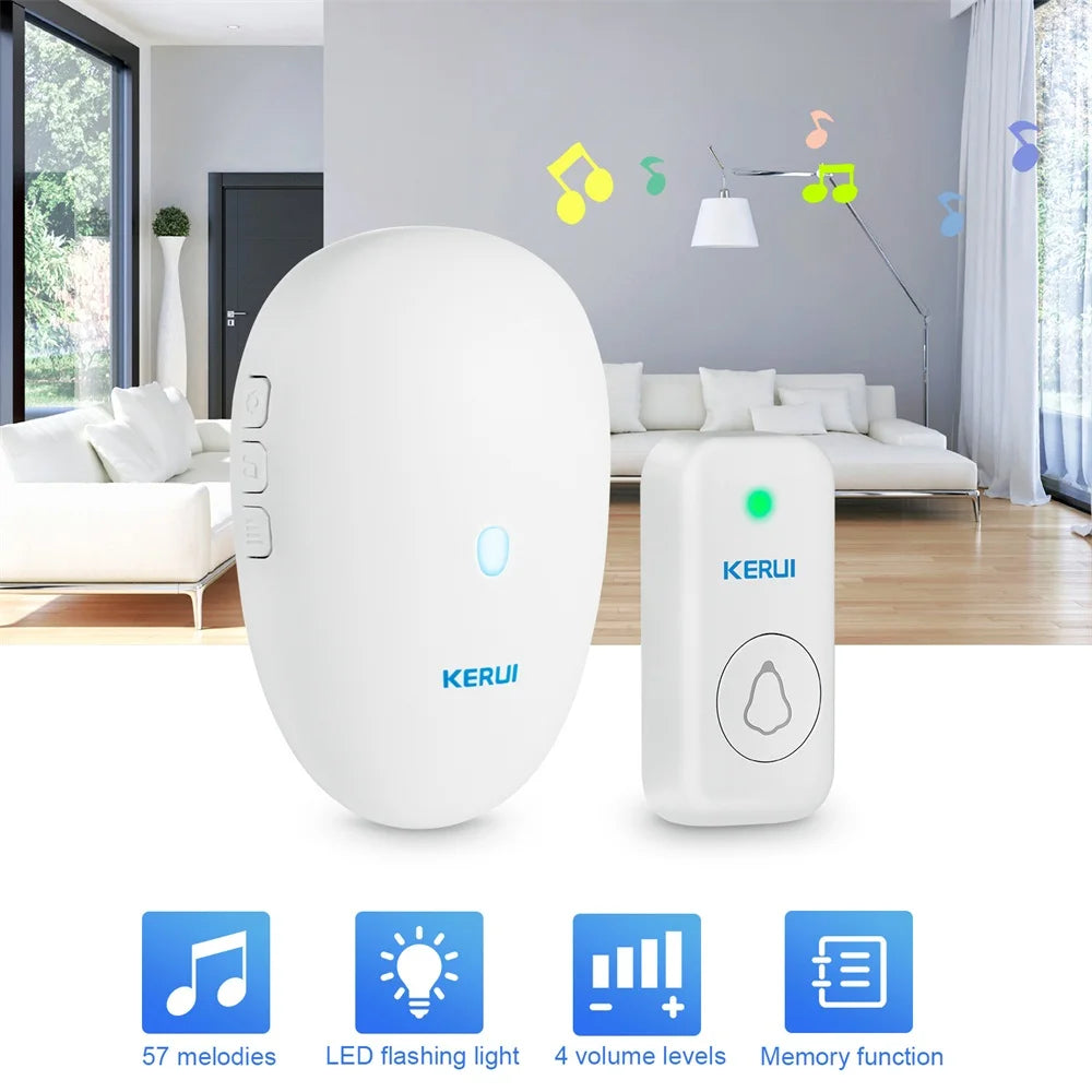 KERUI M521 Wireless Doorbell Outdoor 57 Song 300M Range Smart Home Door Bell Chime Ring 433MHz Waterproof Button Plug and Play