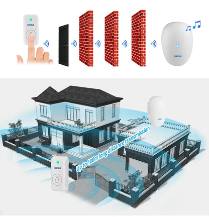 KERUI M521 Wireless Doorbell Outdoor 57 Song 300M Range Smart Home Door Bell Chime Ring 433MHz Waterproof Button Plug and Play