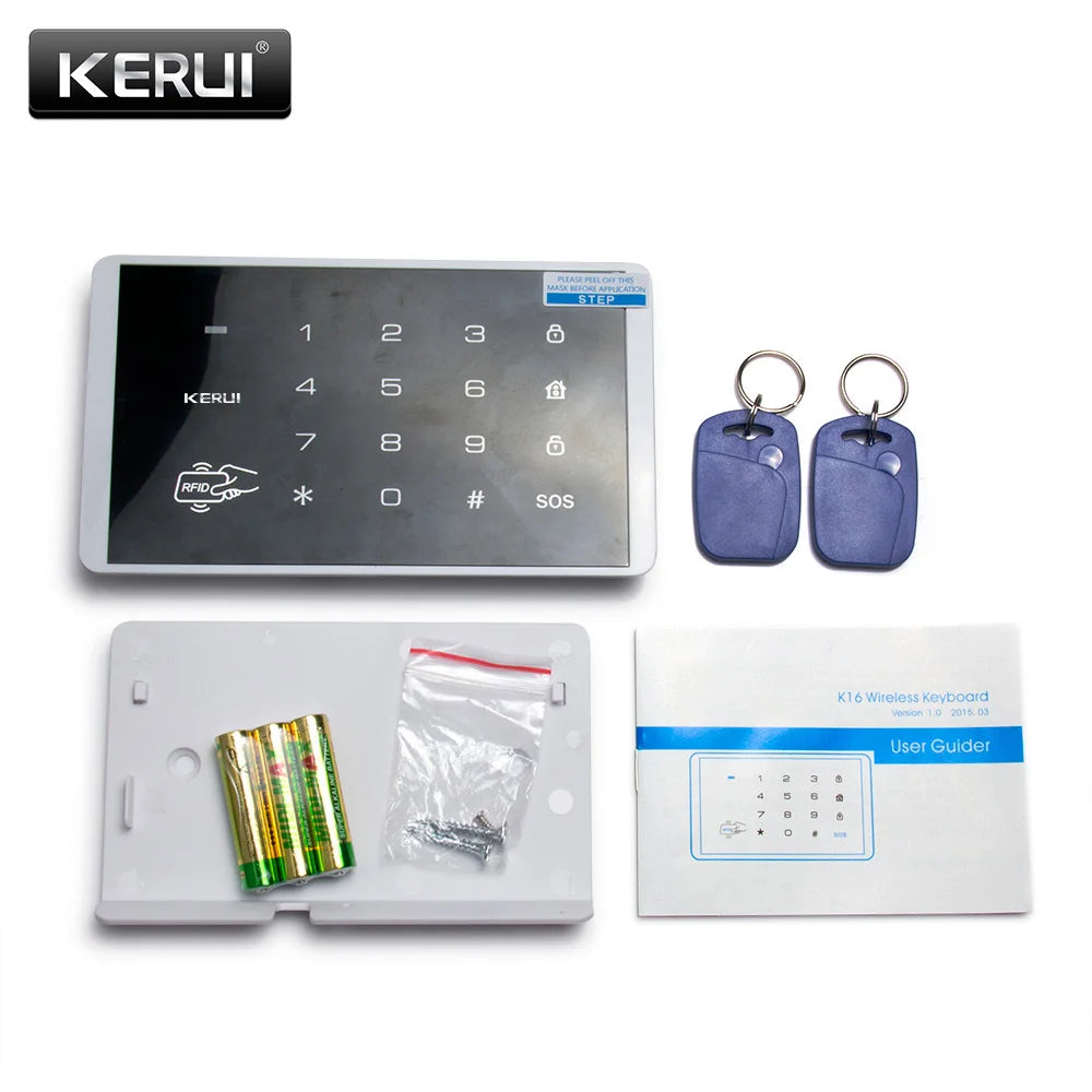 KERUI K16 433MHz bezprzewodowa klawiatura dotykowa RFID do W181 W184 W202 W204 GSM WIFI system alarmowy do domu