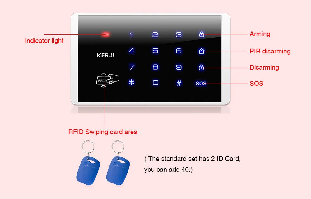 KERUI K16 433MHz Wireless RFID Touch Keyboard Keypad For W181 W184 W202 W204 GSM WIFI Home Security  Alarm System