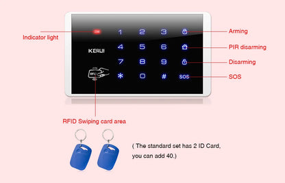 KERUI K16 433MHz bezprzewodowa klawiatura dotykowa RFID do W181 W184 W202 W204 GSM WIFI system alarmowy do domu