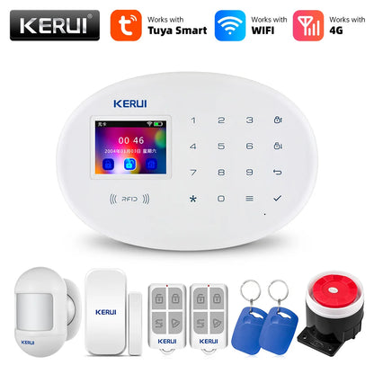 Zestaw alarmowy KERUI W204 4G GSM WIFI Tuya Smart Home Alarm Współpraca z Alexą Asystentem Google Kamera bezpieczeństwa Czujnik ruchu