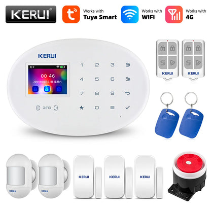 Zestaw alarmowy KERUI W204 4G GSM WIFI Tuya Smart Home Alarm Współpraca z Alexą Asystentem Google Kamera bezpieczeństwa Czujnik ruchu