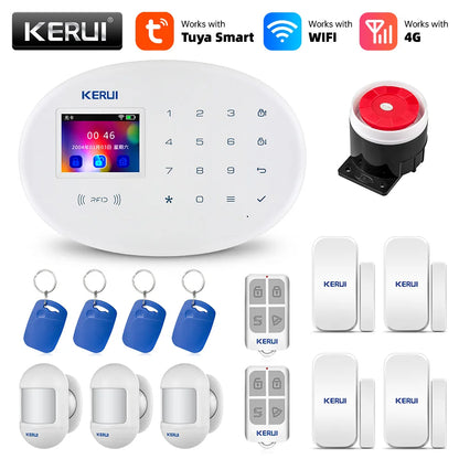 Zestaw alarmowy KERUI W204 4G GSM WIFI Tuya Smart Home Alarm Współpraca z Alexą Asystentem Google Kamera bezpieczeństwa Czujnik ruchu