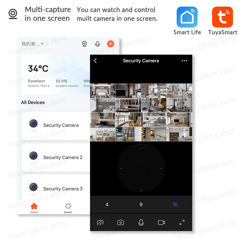 FUERS 4K 8MP WiFi IP Camera With Adjustable Bracket Tuya Smart Home Security Wireless Surveillance Camera Baby Monitor Mini Cam