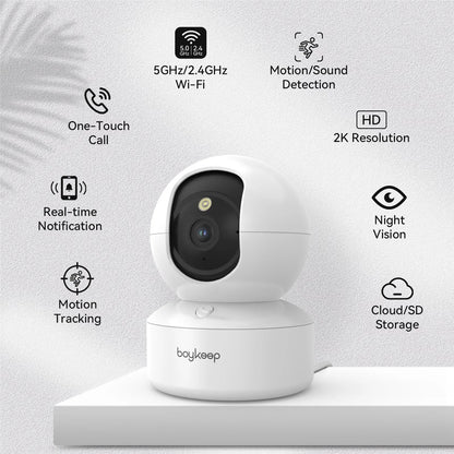 Kamera Boykeep 2K Pet Dog z aplikacją na telefon, kamera wewnętrzna 5G/2,4 GHz WiFi Security Baby, 360° Pan &amp; Tilt, dwukierunkowy dźwięk, noktowizor