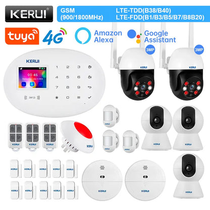 KERUI Alarm System Kit 4G GSM WIFI Tuya Smart Home Alarm Work With Alexa Google Assistant Security Camera Door Sensor Siren