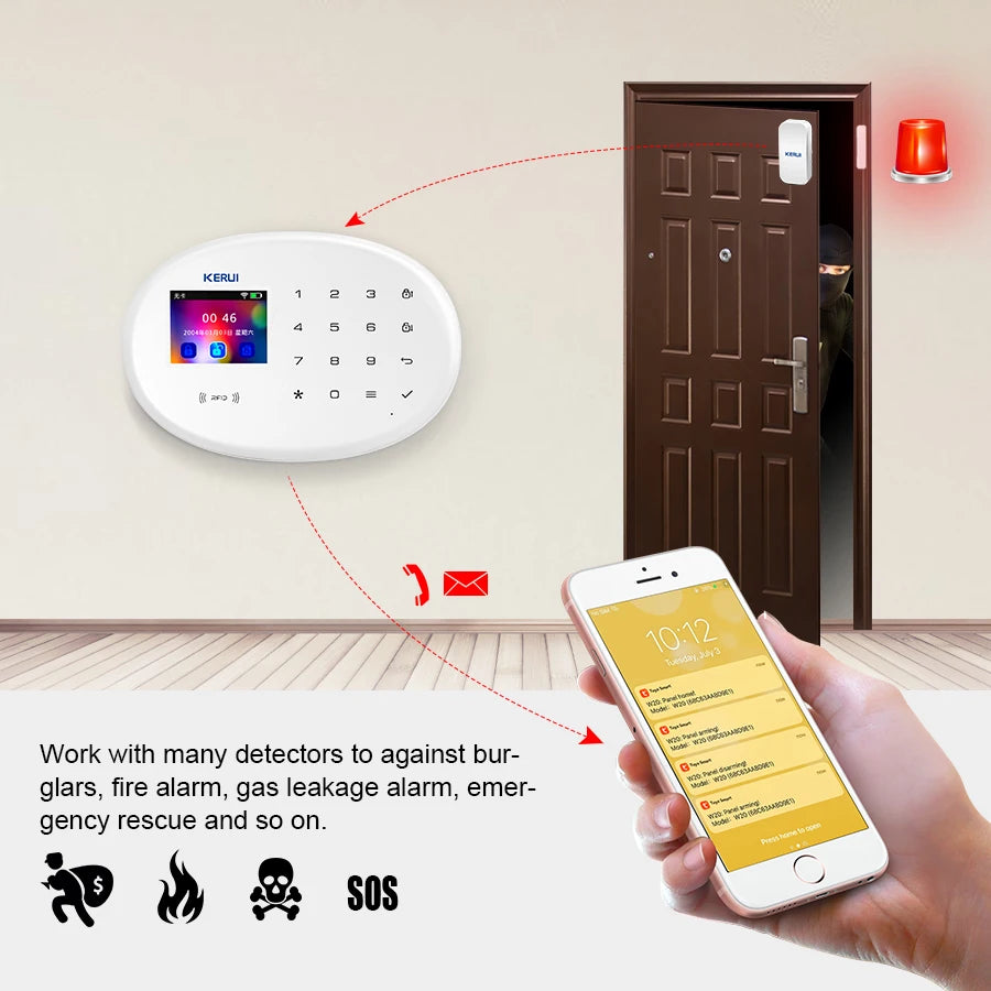 KERUI W202 WIFI GSM Alarm System Kit Security Protection Tuya Smart APP Support Alexa z czujnikiem ruchu Detektor Sprzęt AGD