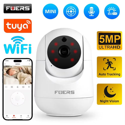 Fuers 5MP WiFi Camera Tuya Smart Home Indoor Wireless IP Surveillance Camera AI Detect Automatic Tracking Security Baby Monitor