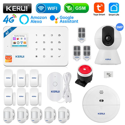 KERUI W184 4G/WIFI Alarm do domu Bezprzewodowe alarmy mieszkaniowe Zestaw sterujący inteligentnym systemem alarmowym Tuya Współpraca z Alexa Google Home