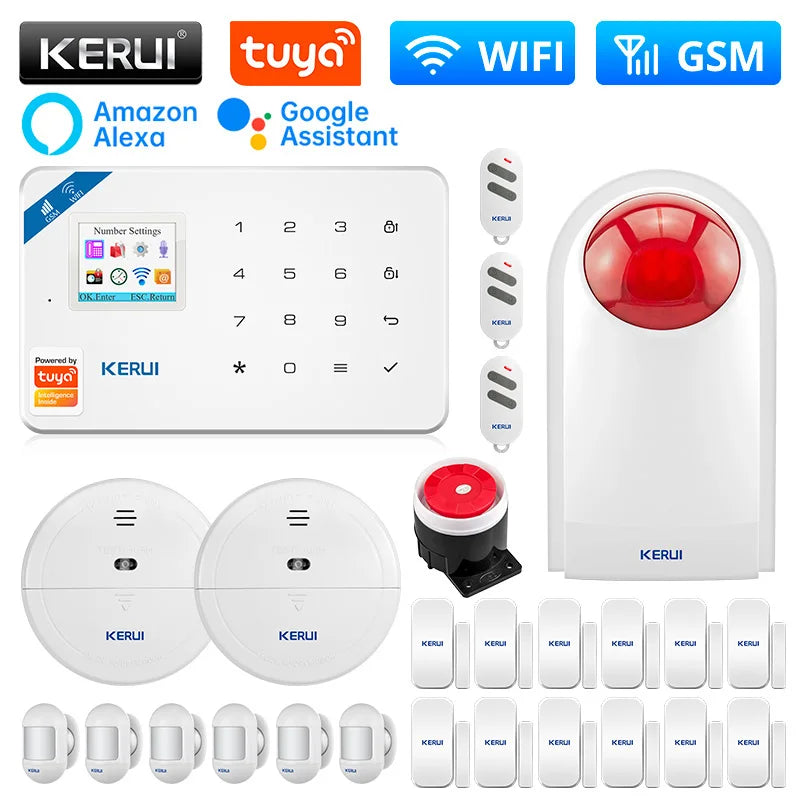 KERUI W181 Alarm System for Home WIFI GSM Alarm Support Alexa Tuya Smart Motion Sensor Door Sensor Detector Siren RFID