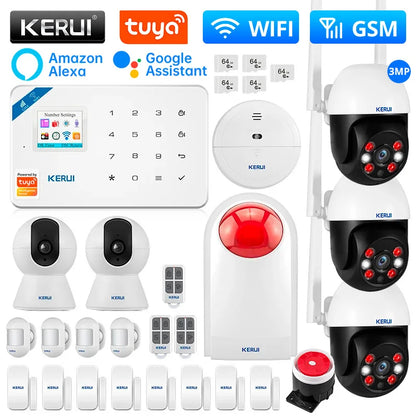 KERUI W181 Alarm System for Home WIFI GSM Alarm Support Alexa Tuya Smart Motion Sensor Door Sensor Detector Siren RFID