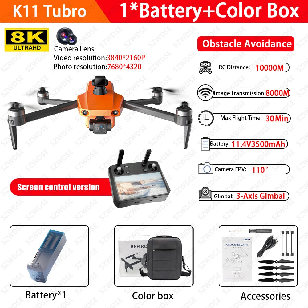 K11 Tubro GPS Drone 8K Camera 360° Laser Obstacle Avoidance 3-axis Gimbal Anti-Shake Camera 5G Digital Image Transmission Drone