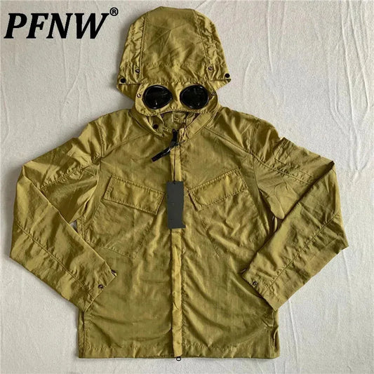 PFNW Menswear Casual Loose Fit Orange Zipper Jacket Spring Trend New Niche Fashion Lightweight Drawstring Hooded Coat 28W5351