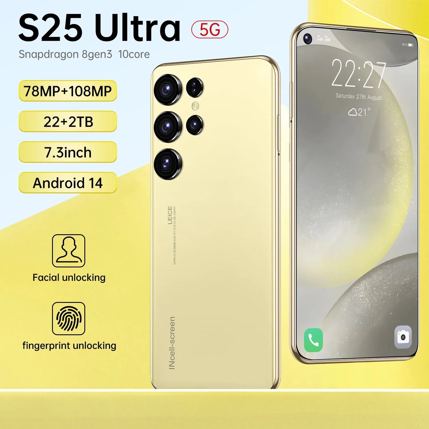 New Mobile Phones S25 Ultra 7.3 HD Screen Smart Phone Original 22G+2T 5G Dual Sim Celulares Android Unlocked 78MP+108MP 7800mAh