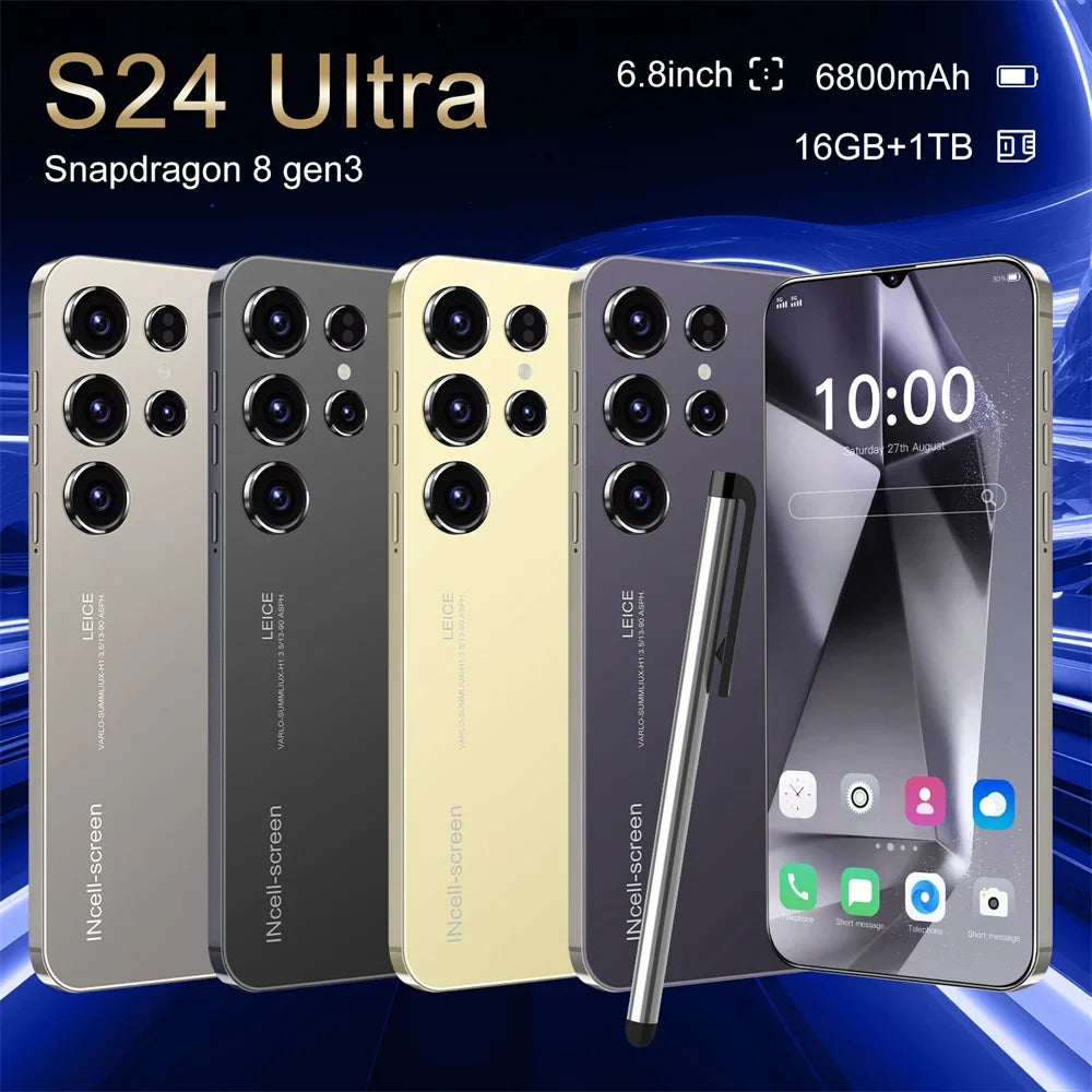 Original S24 Ultra Smartphone 5G 7.0 HD 16G+1T Android 14 Cell Phone Dual Sim Face Unlocked Mobile Phone Cellphones Telephone