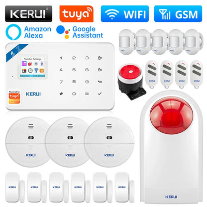 KERUI W181 Alarm System for Home WIFI GSM Alarm Support Alexa Tuya Smart Motion Sensor Door Sensor Detector Siren RFID