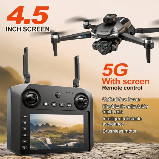 Drones with HD Three Cameras M33 360°Obstacle Avoidance Zoom Screen RC WIFI 20Min ESC  Brushless FPV Drone Toys