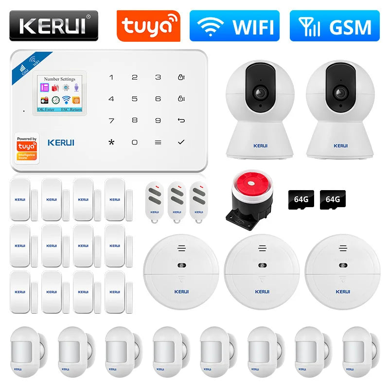 KERUI W181 System alarmowy WIFI GSM Tuya Smart APP Wsparcie Alexa Alarm bezpieczeństwa domowego Czujnik ruchu Czujnik okna i drzwi Przewodowa syrena