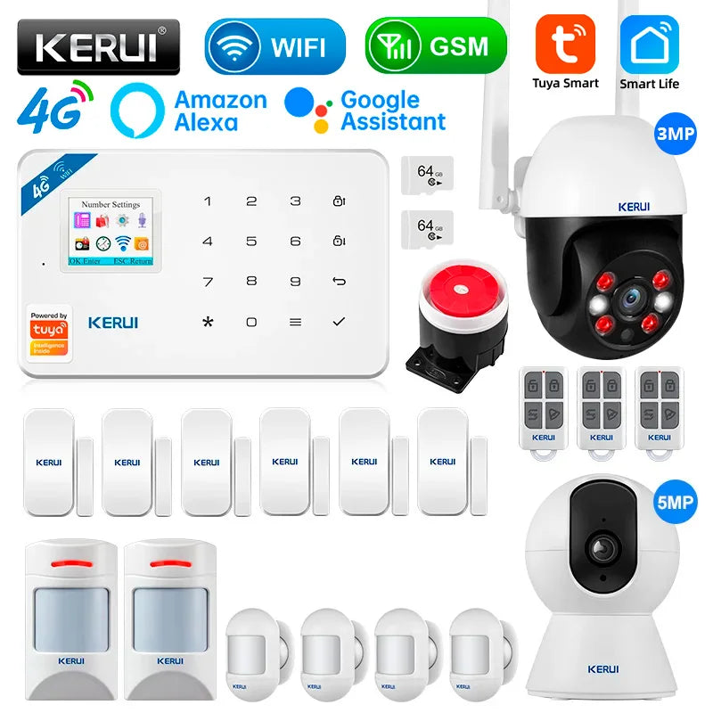 KERUI W184 4G/WIFI Alarm do domu Bezprzewodowe alarmy mieszkaniowe Zestaw sterujący inteligentnym systemem alarmowym Tuya Współpraca z Alexa Google Home