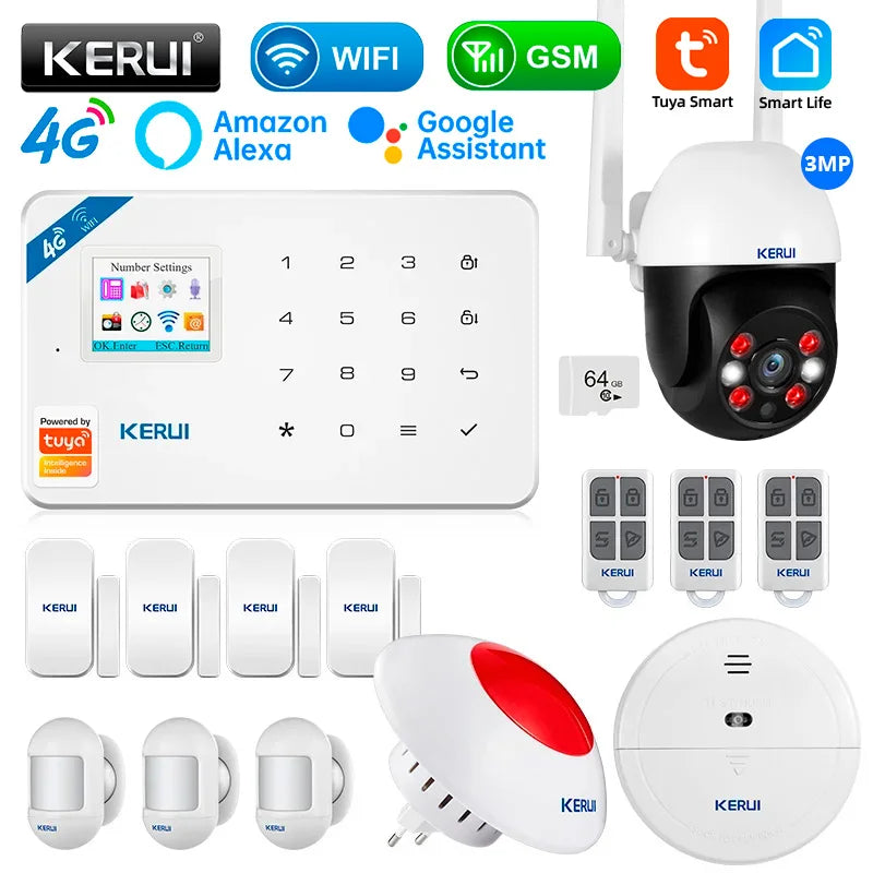 KERUI W184 4G/WIFI Alarm do domu Bezprzewodowe alarmy mieszkaniowe Zestaw sterujący inteligentnym systemem alarmowym Tuya Współpraca z Alexa Google Home