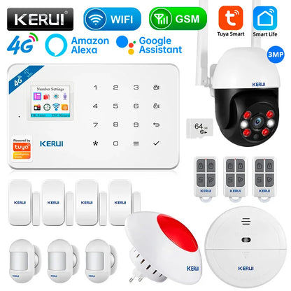 KERUI W184 4G/WIFI Alarm do domu Bezprzewodowe alarmy mieszkaniowe Zestaw sterujący inteligentnym systemem alarmowym Tuya Współpraca z Alexa Google Home