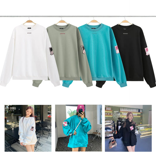 WellDone Early Autumn Square Arm Round Neck Sweatshirt Women's Pullover Loose-Fit Top Crew Neck Style Casual Fashion