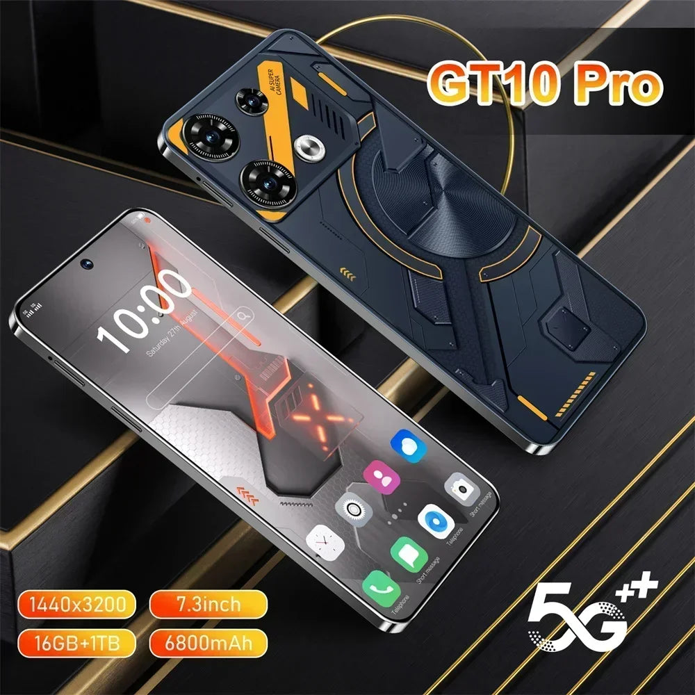 Cellphones GT10 Pro Smartphone 5G Original 7.3HD 16G+1T Dual Sim Android 14 Cell Phone Unlocked 108MP 6800mAh Smart Mobile Phone