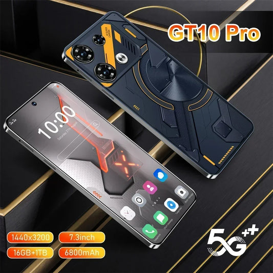 Telefony komórkowe GT10 Pro Smartfon 5G Oryginalny 7.3HD 16G+1T Dual Sim Android 14 Telefon komórkowy odblokowany 108MP 6800mAh Smartfon komórkowy