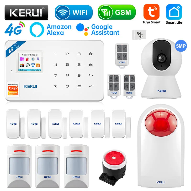 KERUI W184 4G/WIFI Alarm for Home Wireless Residential Alarms Tuya Smart Alarm System Control Kit Work with Alexa Google Home