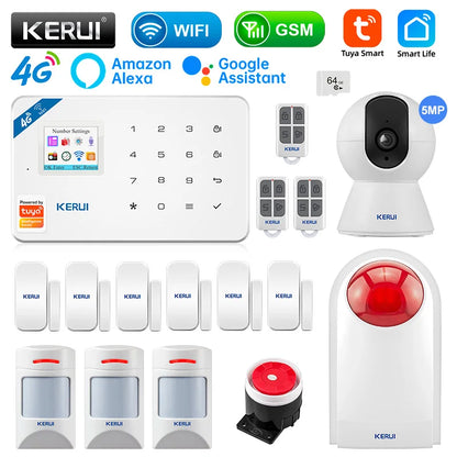 KERUI W184 4G/WIFI Alarm do domu Bezprzewodowe alarmy mieszkaniowe Zestaw sterujący inteligentnym systemem alarmowym Tuya Współpraca z Alexa Google Home