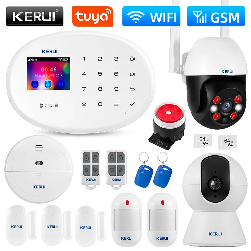 KERUI W202 WIFI GSM Alarm System Kit Security Protection Tuya Smart APP Support Alexa z czujnikiem ruchu Detektor Sprzęt AGD