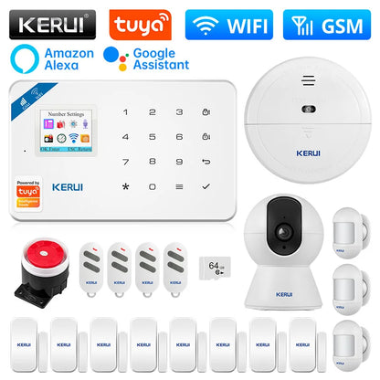 KERUI W181 Alarm System for Home WIFI GSM Alarm Support Alexa Tuya Smart Motion Sensor Door Sensor Detector Siren RFID