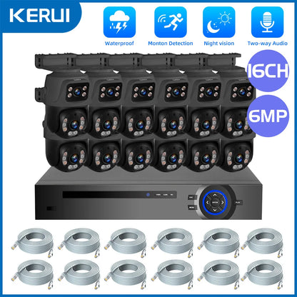 KERUI 3K 6MP Full HD Dual Lens PTZ WIFI IP Camera 16CH POE NVR Surveillance Camera System Home Security H.265 CCTV Video