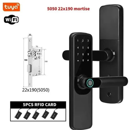 Electronic Smart Door Lock Tuya Wifi With Biometric Fingerprint / Smart Card / Password / Key Unlock/ USB Emergency Charge