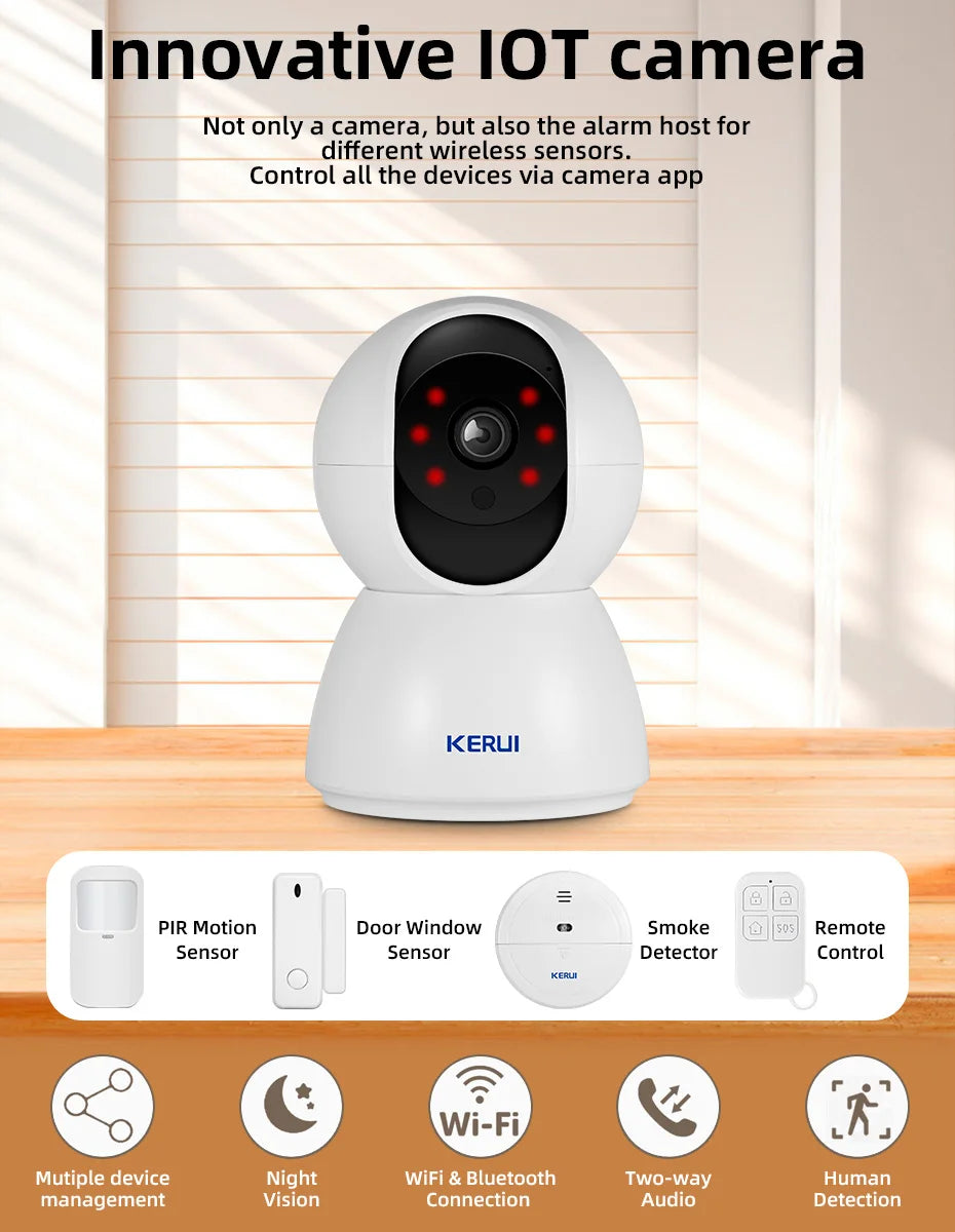 KERUI Bezprzewodowy 3MP WIFI IOT Kamera Alarmowa System CCTV Nadzór Domowy Bezpieczeństwo Włamywacza Kamera Alarm 2 w 1 Czujnik Ruchu Drzwi