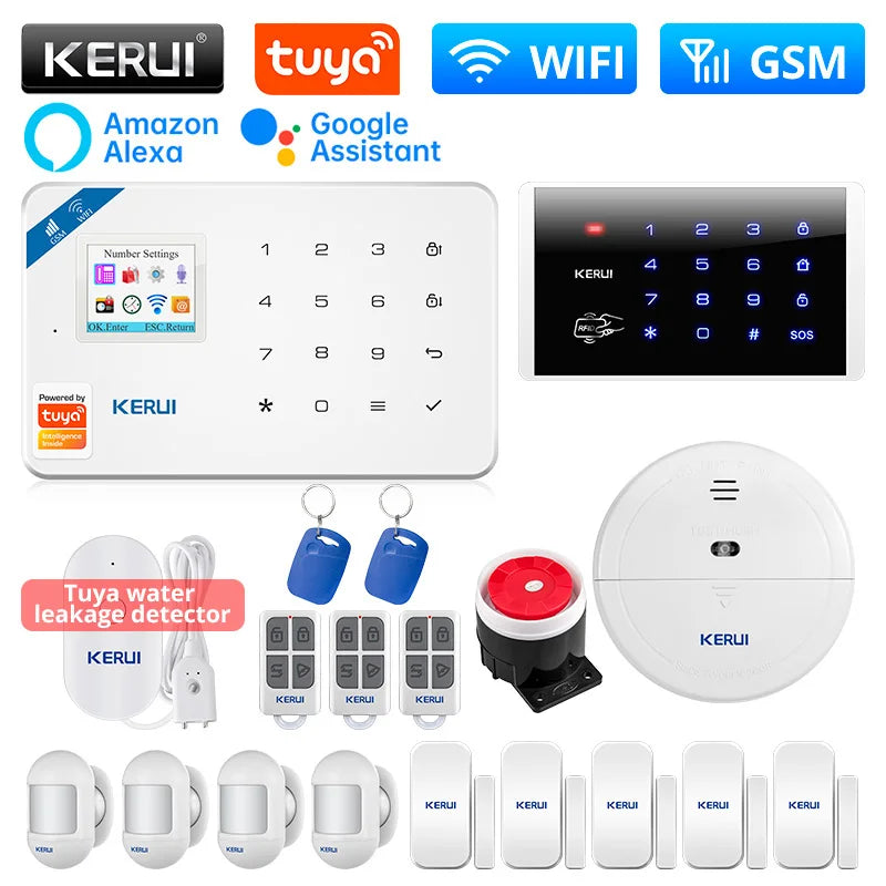 KERUI W181 Alarm System for Home WIFI GSM Alarm Support Alexa Tuya Smart Motion Sensor Door Sensor Detector Siren RFID