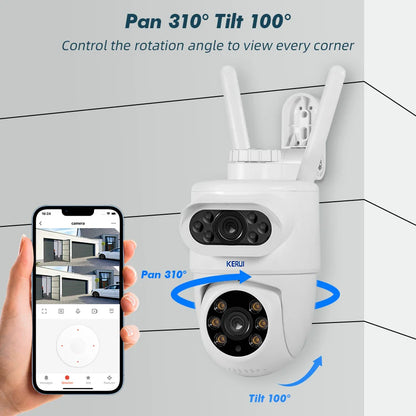 KERUI Outdoor 10MP 5K HD Dual Lens WiFi IP Camera Tuya Smart PTZ Bezprzewodowa ochrona domu CCTV Nadzór wideo Wykrywanie ludzi