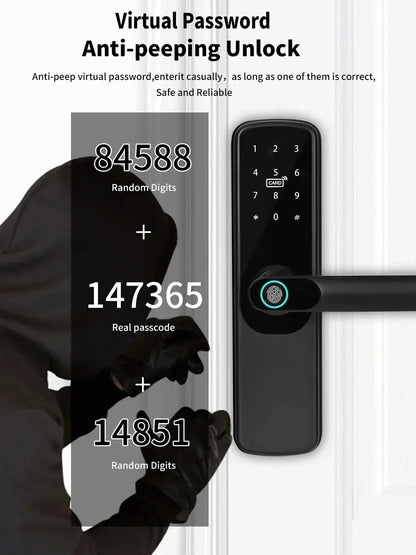 Electronic Smart Door Lock Tuya Wifi With Biometric Fingerprint / Smart Card / Password / Key Unlock/ USB Emergency Charge