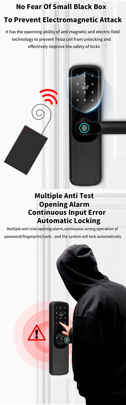 Electronic Smart Door Lock Tuya Wifi With Biometric Fingerprint / Smart Card / Password / Key Unlock/ USB Emergency Charge