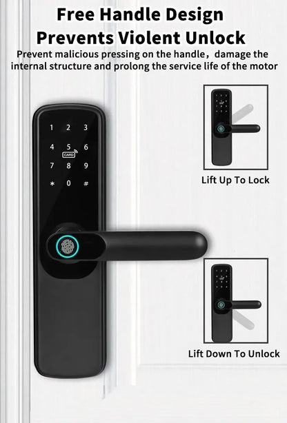 Elektroniczny inteligentny zamek do drzwi Tuya Wifi z biometrycznym odciskiem palca / kartą inteligentną / hasłem / odblokowaniem kluczem / awaryjnym ładowaniem USB