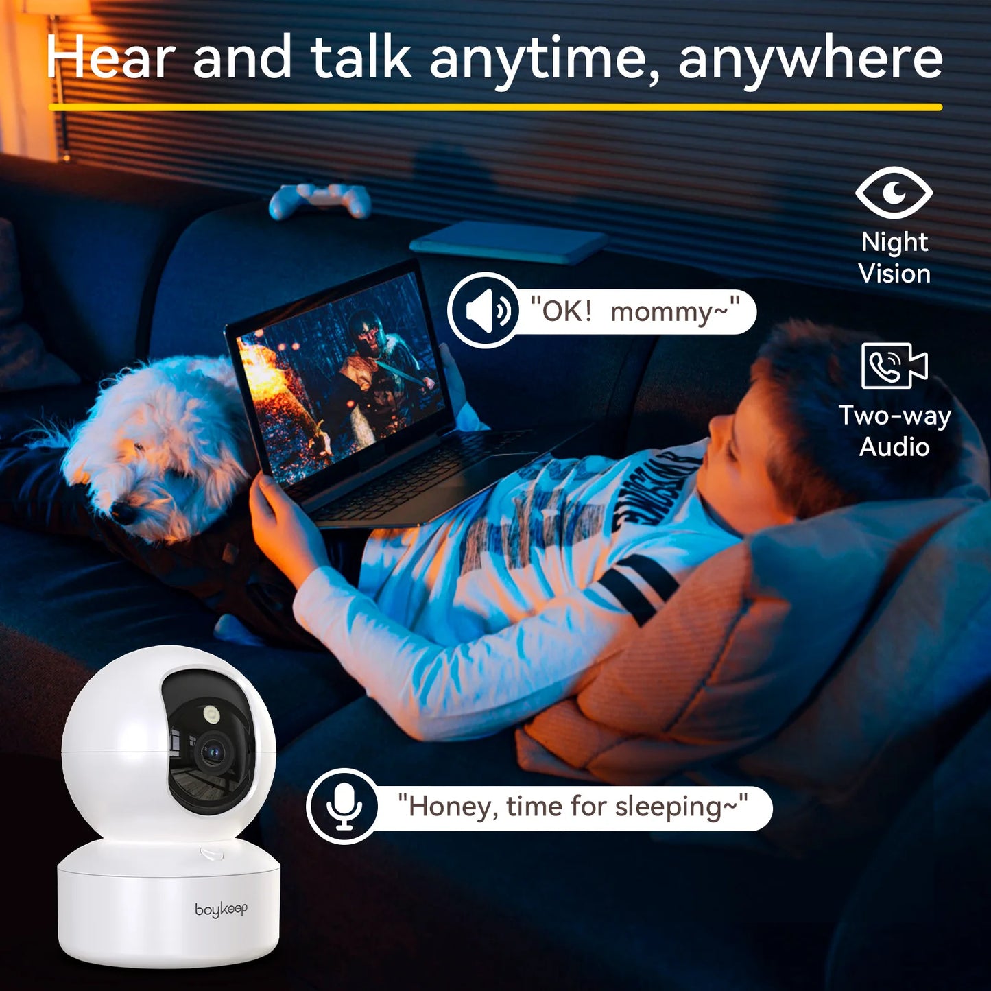 Kamera Boykeep 2K Pet Dog z aplikacją na telefon, kamera wewnętrzna 5G/2,4 GHz WiFi Security Baby, 360° Pan &amp; Tilt, dwukierunkowy dźwięk, noktowizor