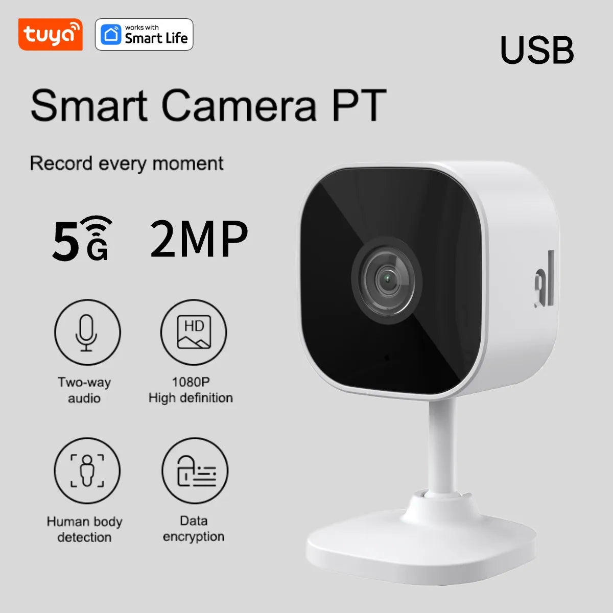 Kamera Tuya Smart 1080p Wi-Fi Smart Home Security 2MP, HD, alerty aplikacji w czasie rzeczywistym, dźwięk dwukierunkowy, z funkcją śledzenia ruchu dla dzieci i zwierząt domowych