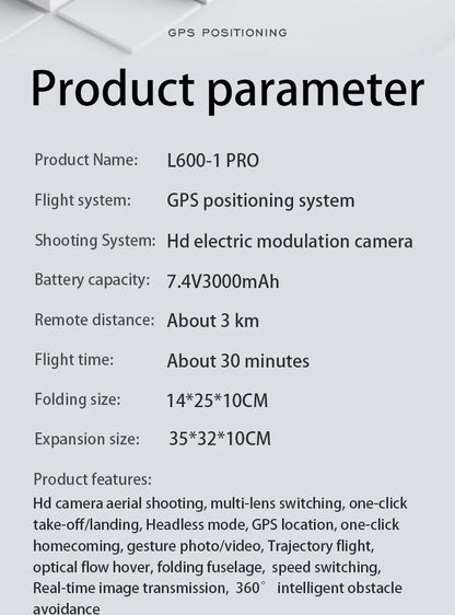 Dron JHD LYZRC L600-1 PRO GPS 25fps HD Podwójna kamera EIS 360 Omijanie przeszkód Zdalne sterowanie z ekranem Dron L600-1 Pro