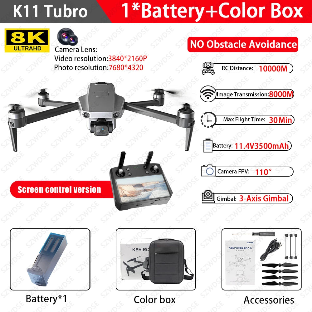 K11 Tubro GPS Drone 8K Camera 360° Laser Obstacle Avoidance 3-axis Gimbal Anti-Shake Camera 5G Digital Image Transmission Drone