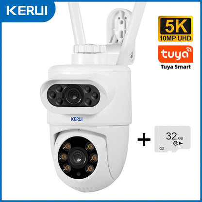 KERUI Outdoor 10MP 5K HD Dual Lens WiFi IP Camera Tuya Smart PTZ Bezprzewodowa ochrona domu CCTV Nadzór wideo Wykrywanie ludzi