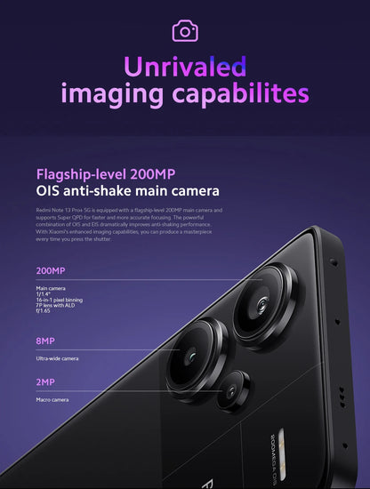 [Global Version] New Xiaomi Redmi Note 13 Pro Plus 5G Smartphone 120W HyperCharge MediaTek Dimensity 7200-Ultra 200MP OIS Camera